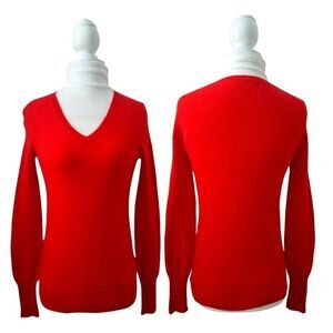 Halogen Women's Red 2 Ply Cashmere Long Sleeve V Neck Pullover Sweater Sz XS